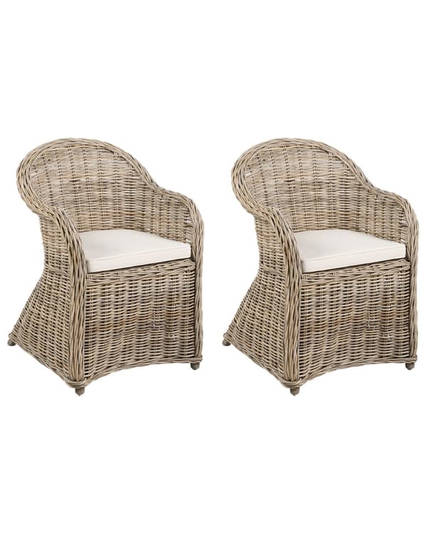 Puutarhatuoli vaalea rottinki vaaleanbeige puuvilla istuintyyny 2 kpl setti luonnollinen ulkokäyttöön sisälle boho tyyli