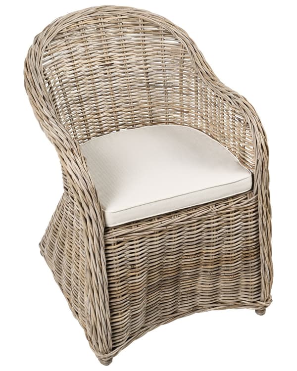 Sæt med 2 havelænestole i naturlig rattan med ryghynder i bomuld lys beige indendørs udendørs