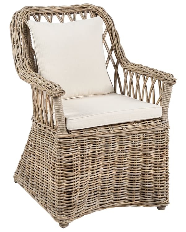 Puutarhatuoli vaalea rottinki beige istuintyyny 2 kpl setti luonnollinen ulkokäyttöön sisälle boho tyyli