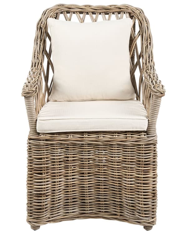 Puutarhatuoli vaalea rottinki beige istuintyyny 2 kpl setti luonnollinen ulkokäyttöön sisälle boho tyyli
