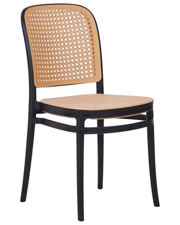 Matstolar Set om 4 Beige och Svart Plast Sits Stapelbara Stolar utan Armstöd för Inomhus- och Utomhusbruk Matsal Kök