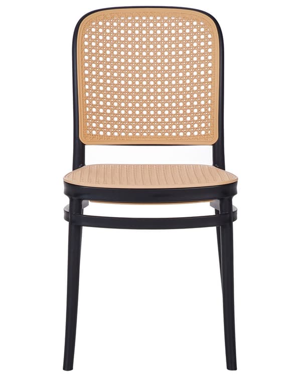 Matstolar Set om 4 Beige och Svart Plast Sits Stapelbara Stolar utan Armstöd för Inomhus- och Utomhusbruk Matsal Kök