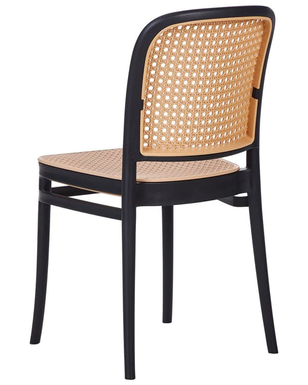 Matstolar Set om 4 Beige och Svart Plast Sits Stapelbara Stolar utan Armstöd för Inomhus- och Utomhusbruk Matsal Kök