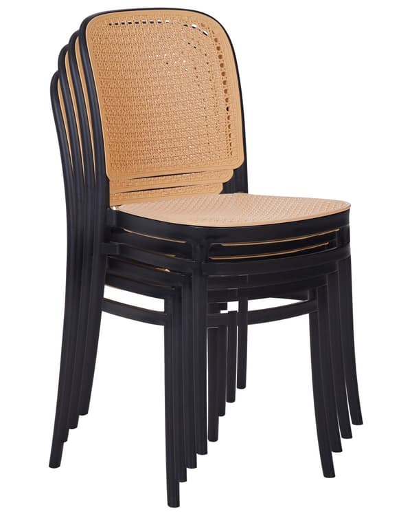 Matstolar Set om 4 Beige och Svart Plast Sits Stapelbara Stolar utan Armstöd för Inomhus- och Utomhusbruk Matsal Kök