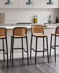 Miniatyrbild 4 av 11: Barstolar Set om 4 Beige och Svart Plast Sits Stapelbara Stolar utan Armstöd för Inomhus- och Utomhusbruk Matsal Kök