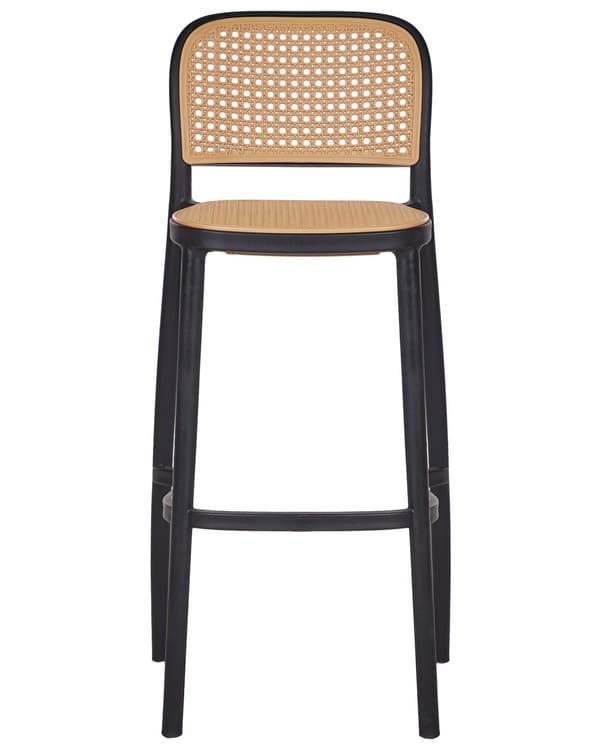 Barstolar Set om 4 Beige och Svart Plast Sits Stapelbara Stolar utan Armstöd för Inomhus- och Utomhusbruk Matsal Kök