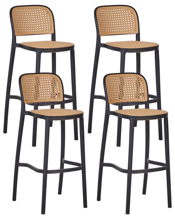 Barstolar Set om 4 Beige och Svart Plast Sits Stapelbara Stolar utan Armstöd för Inomhus- och Utomhusbruk Matsal Kök