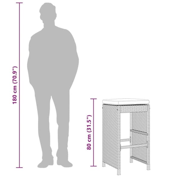 vidaXL Barstolar för utomhusbruk med dynor 6 st grå konstrotting