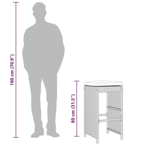 vidaXL Barstolar för utomhusbruk med dynor 6 st svart konstrotting