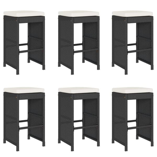vidaXL barstole til haven med hynder 6 stk. polyrattan sort