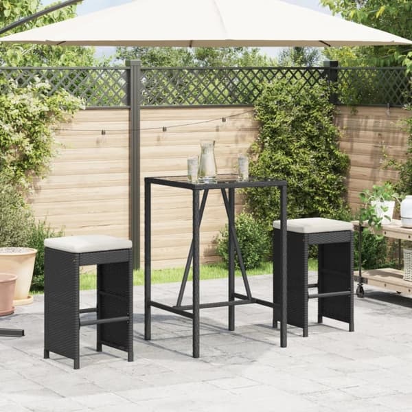 vidaXL barstole til haven med hynder 2 stk. polyrattan sort