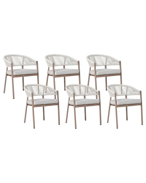 Sett med 6 hagestoler Mørkt tre Taupe Aluminium Varmeoverføring Finish Ramme Stabelbar Utendørs Patio Moderne