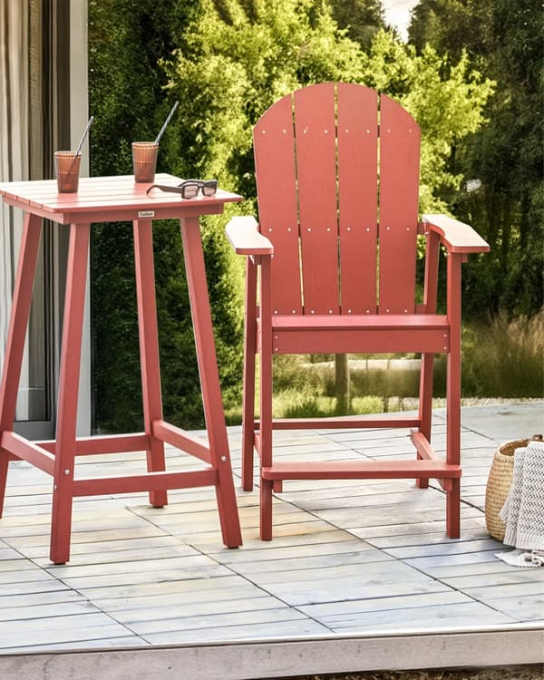 Dækstol Rød Plastik Rustfrit Stål 88 x 88 x 75 cm Have Tilbehør til Altan Terrasse Indretning med Armlæn Skandinavisk Udendørs Retro Stil