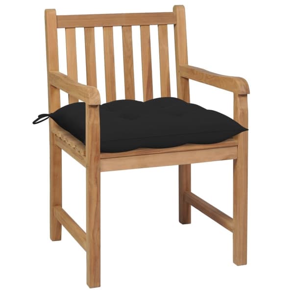 Trädgårdsstolar 2 st med svarta dynor massiv teak