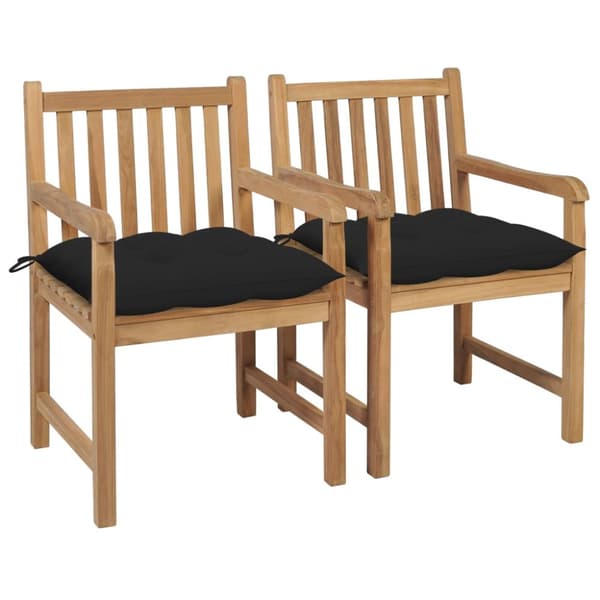 Trädgårdsstolar 2 st med svarta dynor massiv teak