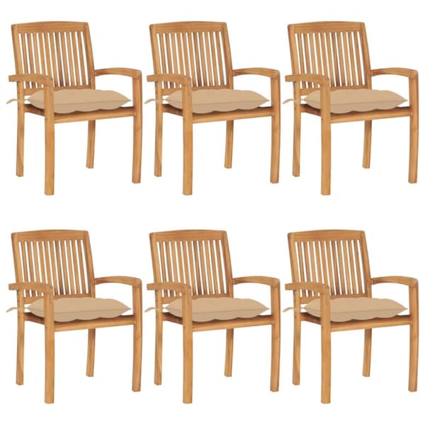 Stapelbara trädgårdsstolar med dynor 6 st massiv teak
