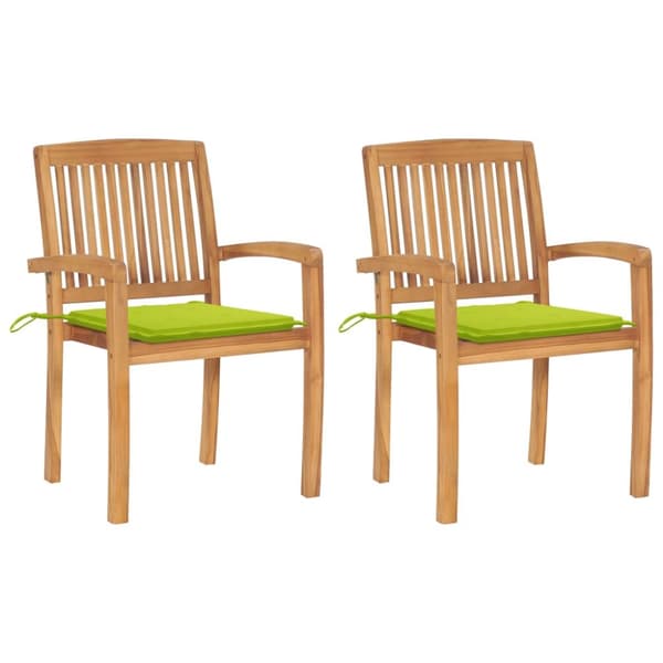 Trädgårdsstolar 2 st med ljusgröna dynor massiv teak