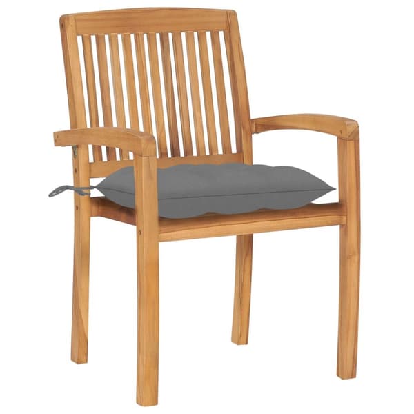 Trädgårdsstolar 2 st med gråa dynor massiv teak