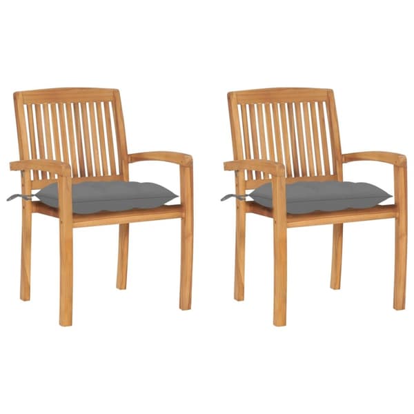 Trädgårdsstolar 2 st med gråa dynor massiv teak