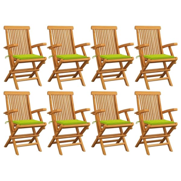 Trädgårdsstolar med ljusgröna dynor 8 st massiv teak