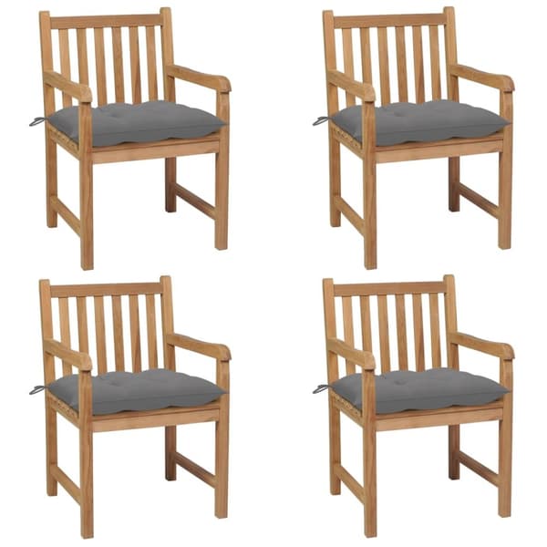 Trädgårdsstolar med gråa dynor 4 st massiv teak
