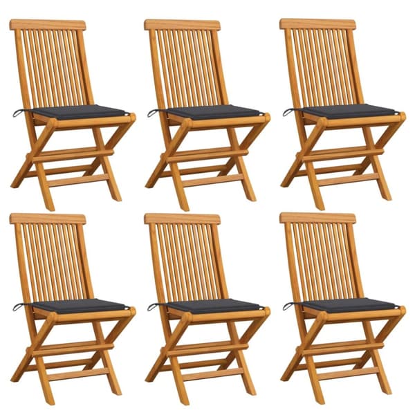 Trädgårdsstolar med antracita dynor 6 st massiv teak