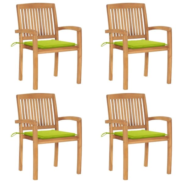 Stapelbara trädgårdsstolar med dynor 4 st massiv teak