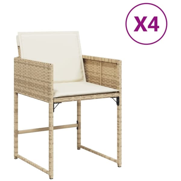 Trädgårdsstolar med dynor 4 st beige konstrotting