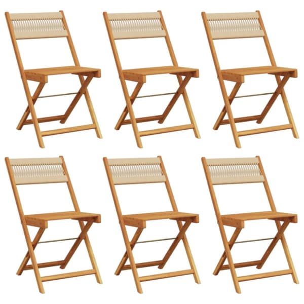 Hopfällbara trädgårdsstolar 6 st beige massivt akaciaträ