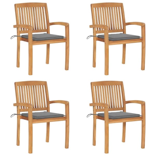 Stapelbara trädgårdsstolar med dynor 4 st massiv teak