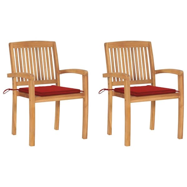 Trädgårdsstolar 2 st med röda dynor massiv teak