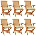 Miniatyrbild 1 av 2: Trädgårdsstolar 6 st med gräddvita dynor massiv teak