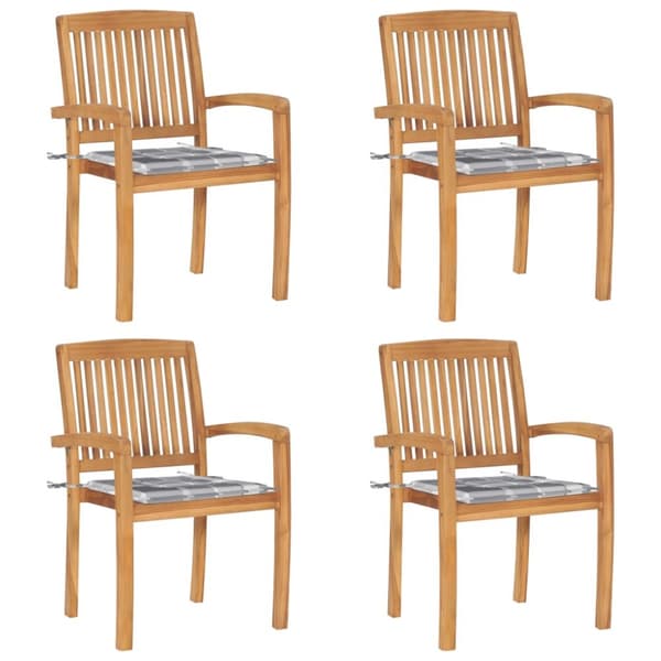 Stapelbara trädgårdsstolar med dynor 4 st massiv teak