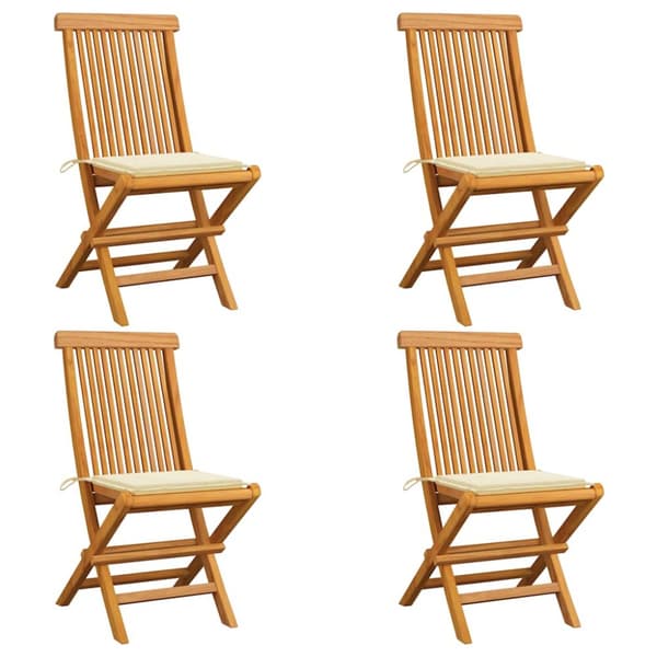 Trädgårdsstolar med gräddvita dynor 4 st massiv teak