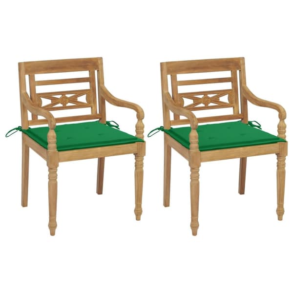 Bataviastolar 2 st med gröna dynor massiv teak
