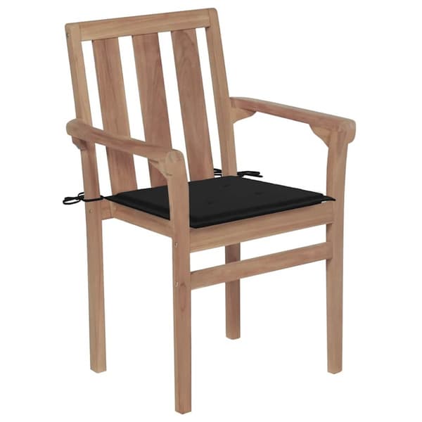 Trädgårdsstolar 2 st med svarta dynor massiv teak