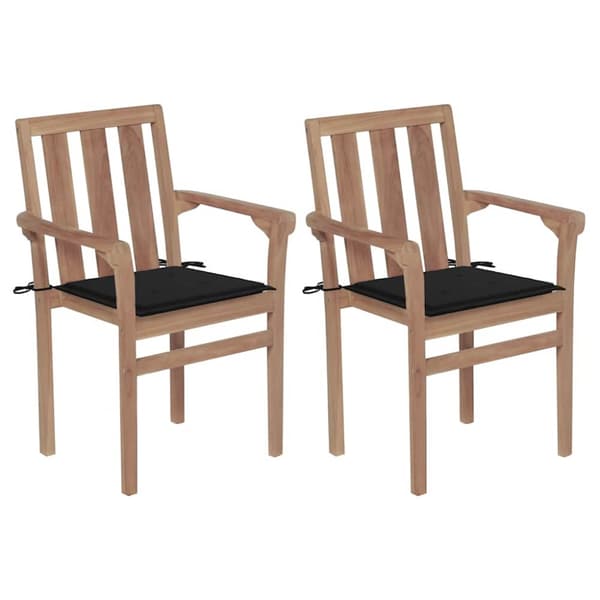 Trädgårdsstolar 2 st med svarta dynor massiv teak