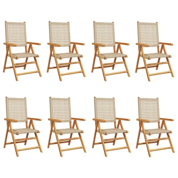 Justerbara trädgårdsstolar 8 st beige konstrotting/massivt trä