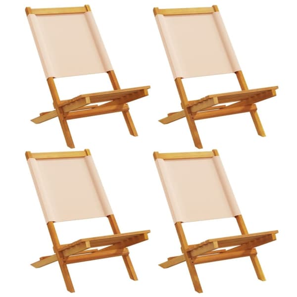 Hopfällbara trädgårdsstolar 4 st beige tyg och massivt trä