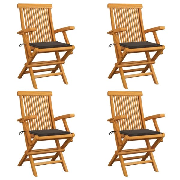 Trädgårdsstolar med taupe dynor 4 st massiv teak