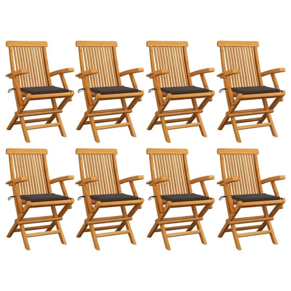 Trädgårdsstolar med taupe dynor 8 st massiv teak