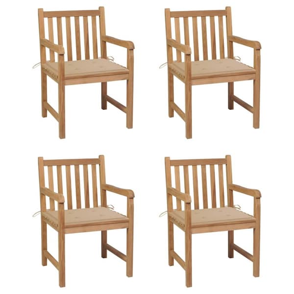 Trädgårdsstolar med beige dynor 4 st massiv teak