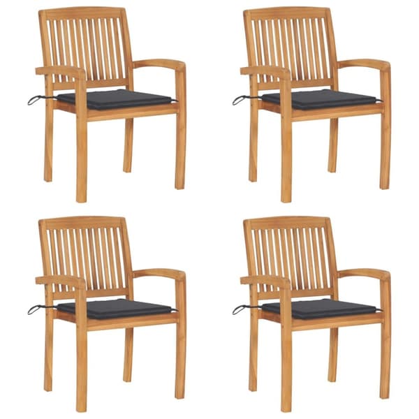 Stapelbara trädgårdsstolar med dynor 4 st massiv teak