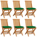 Miniatyrbild 1 av 2: Trädgårdsstolar 6 st med gröna dynor massiv teak