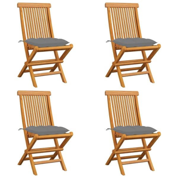 Trädgårdsstolar med gråa dynor 4 st massiv teak