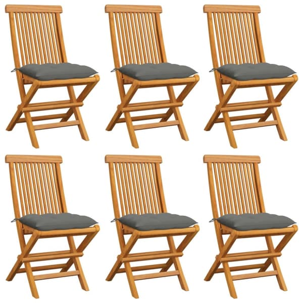 Trädgårdsstolar 6 st med gråa dynor massiv teak
