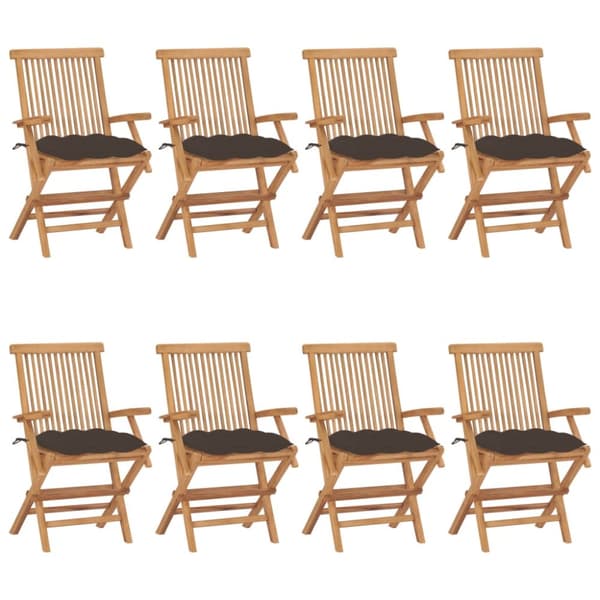 Trädgårdsstolar med taupe dynor 8 st massiv teak