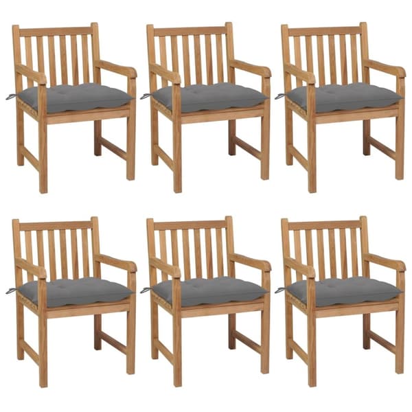 Trädgårdsstolar 6 st med gråa dynor massiv teak