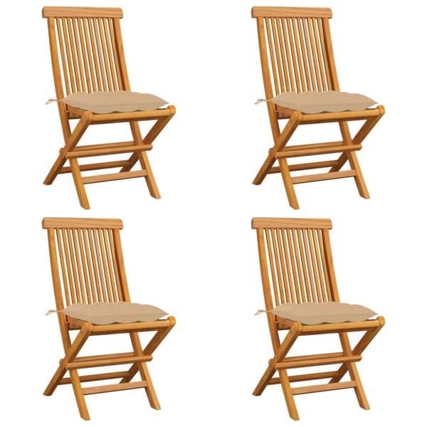 Trädgårdsstolar med beige dynor 4 st massiv teak