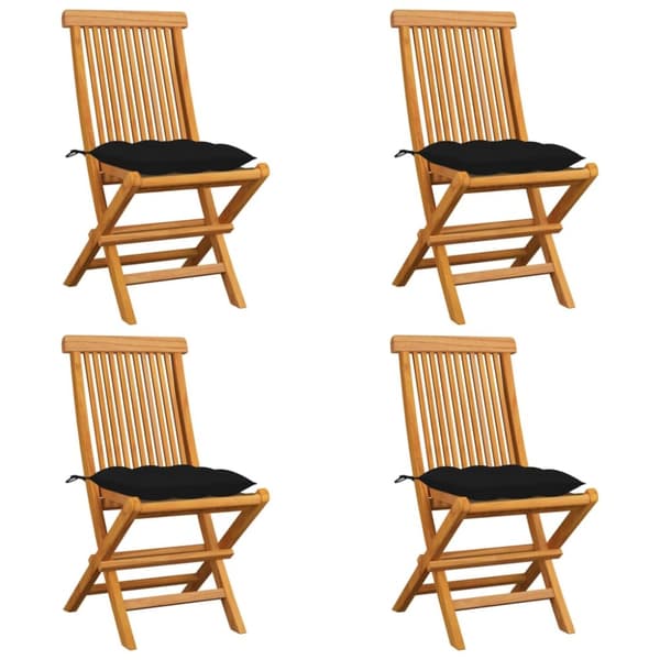 Trädgårdsstolar med svarta dynor 4 st massiv teak